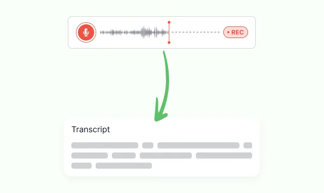 A live recording waveform turning into a transcript beneath it